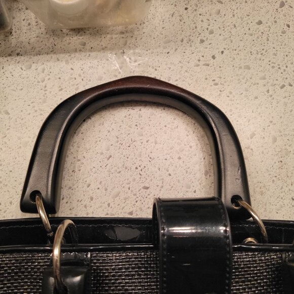Ann Taylor Black Woven Tote with Wooden Handles - Picture 5 of 10